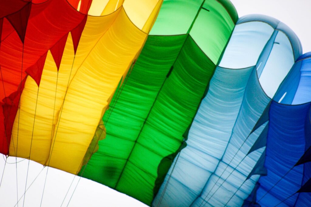 Multicoloured round parachute canopy
